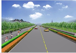 某道路绿化种植设计CAD+透视效果图