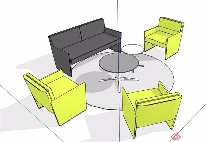 卡座区沙发茶几组合家具su模型