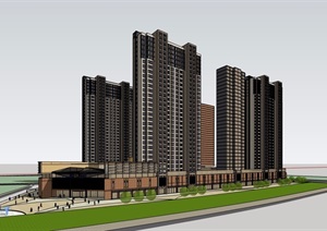 详细完整的住宅高层建筑楼SU(草图大师)模型
