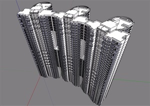 现代高层详细的住宅建筑楼设计SU(草图大师)模型