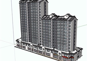 中式高层商业住宅建筑SU(草图大师)模型