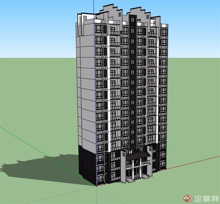 新中式风格住宅-B户型15层设计su模型