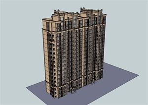 新古典详细高层完整的住宅建筑楼设计SU(草图大师)模型