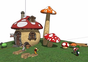儿童乐园蘑菇小屋SU(草图大师)模型