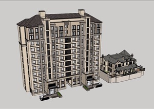 11F简欧高层建筑楼设计SU(草图大师)模型及独栋别墅