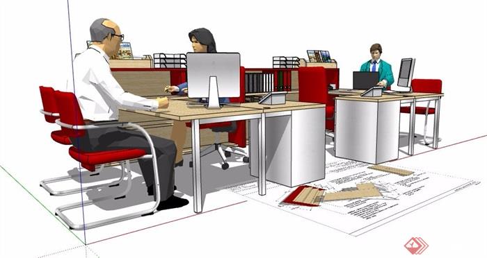 现代拼接组合办公桌椅素材su模型