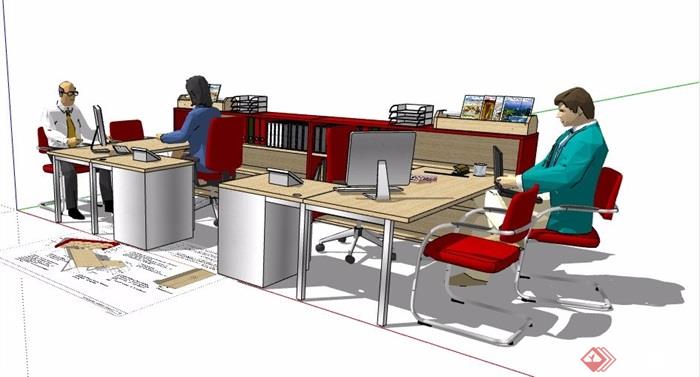 现代拼接组合办公桌椅素材su模型