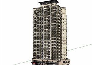 商业住宅详细的高层建筑楼SU(草图大师)模型