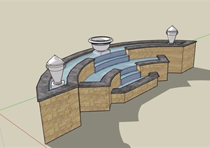 园林景观台阶式水池设计SU(草图大师)模型