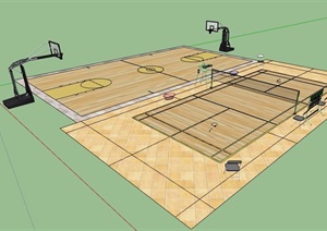 篮球场及排球场设计SU(草图大师)模型