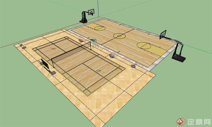 篮球场及排球场设计su模型