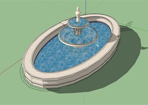 详细椭圆形水池水钵设计SU(草图大师)模型