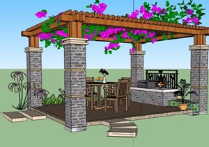 花园花架及桌椅组合SU(草图大师)模型