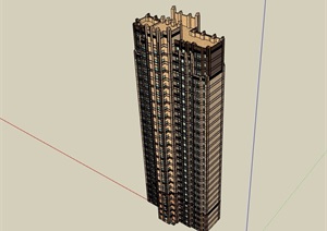 高层详细的新古典住宅建筑楼设计SU(草图大师)模型