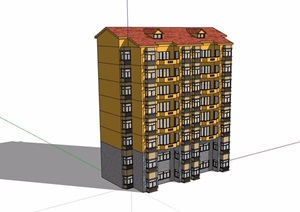 8层欧式风格详细的住宅楼SU(草图大师)模型