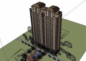 欧式详细的高层详细的居住楼SU(草图大师)模型
