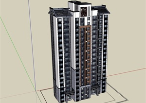 徽派中式详细的高层住宅楼SU(草图大师)模型