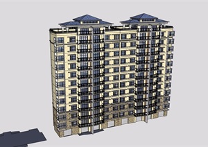 12层欧式风格住宅建筑楼设计SU(草图大师)模型