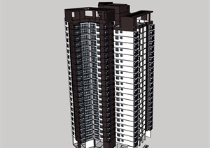 详细完整的高层小区住宅楼SU(草图大师)模型