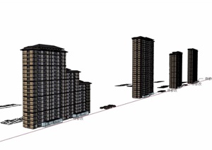 四栋不同的高层住宅楼设计SU(草图大师)模型