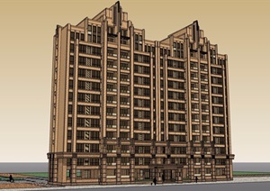 新古典风格详细的多层小区住宅楼SU(草图大师)模型