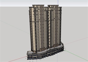 新古典详细商业住宅高层建筑楼设计SU(草图大师)模型