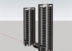 两栋详细的高层小区住宅楼设计SU(草图大师)模型