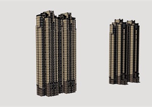 两栋新古典风格详细的高层住宅楼SU(草图大师)模型