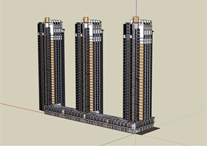 三栋商业住宅建筑楼设计SU(草图大师)模型