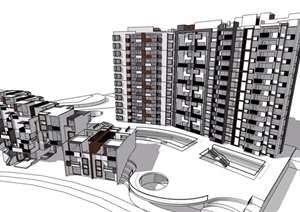 多层及小高层住宅建筑楼设计SU(草图大师)模型