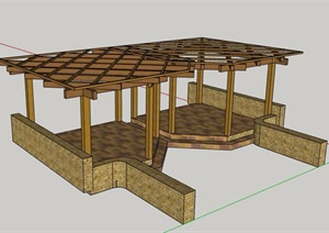 木制花廊架及挡墙设计SU(草图大师)模型