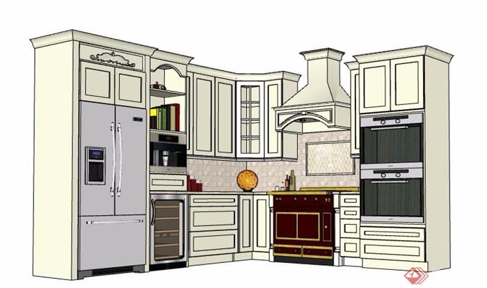 欧式风格厨房整体橱柜设计su模型