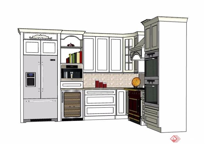 欧式风格厨房整体橱柜设计su模型