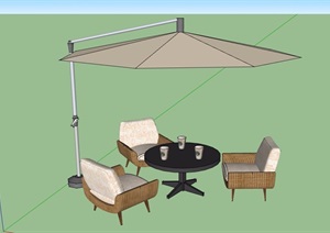 伞桌椅详细素材设计SU(草图大师)模型