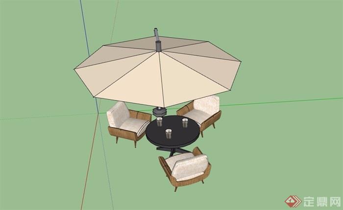 伞桌椅详细素材设计su模型