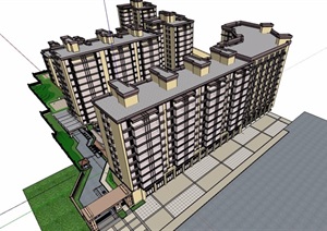 详细的多栋住宅小区楼建筑SU(草图大师)模型