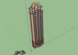 详细的居住高层建筑楼SU(草图大师)模型