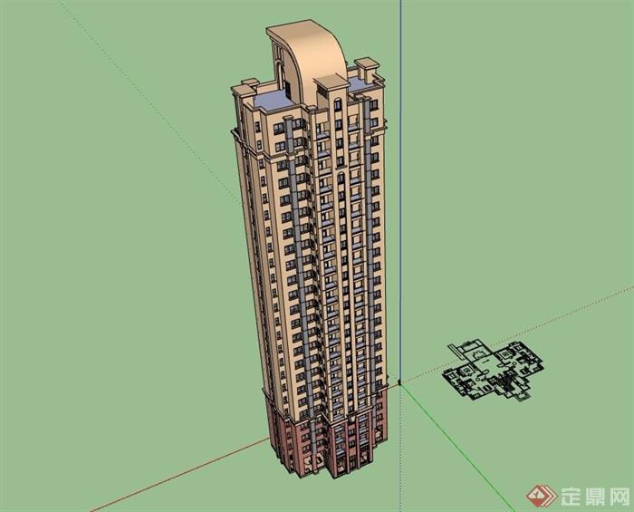 详细的居住高层建筑楼su模型