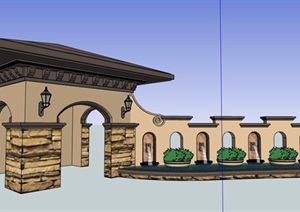 西班牙风格凉亭及喷泉水池设计SU(草图大师)模型