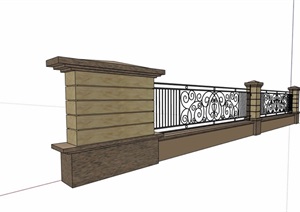 欧式风格详细的铁艺栏杆围墙设计SU(草图大师)模型