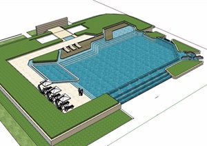 详细的喷泉水池设计SU(草图大师)模型