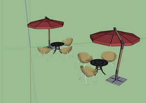 现代伞桌椅详细素材设计SU(草图大师)模型