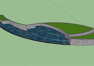园林景观台阶水池设计SU(草图大师)模型