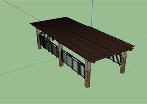 详细的木质廊架SU(草图大师)模型