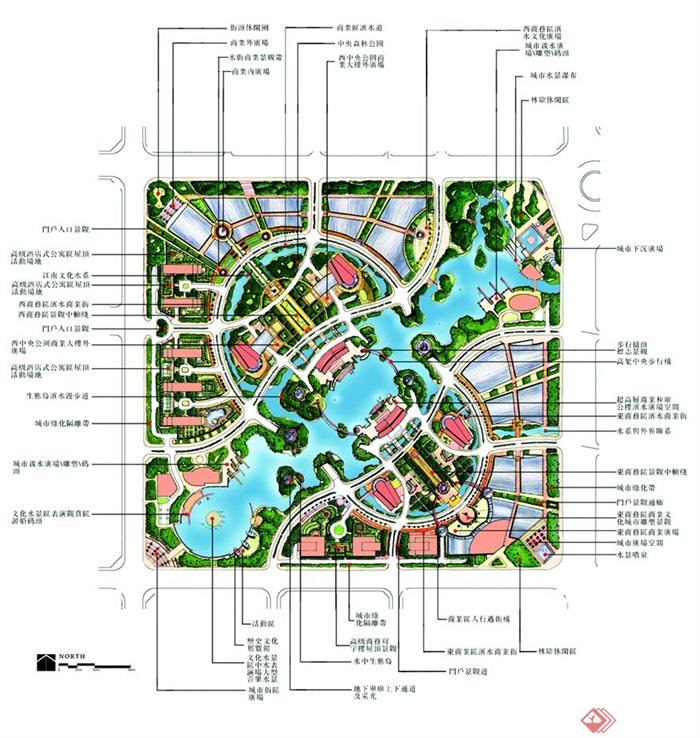 某城市中央商务区规划设计效果图及平面图