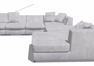 现代风格浅灰色多人沙发设计SU(草图大师)模型