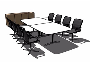 现代简约八人座拼接会议桌椅及边柜设计SU(草图大师)模型