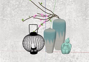 花瓶插花及灯饰素材设计SU(草图大师)模型