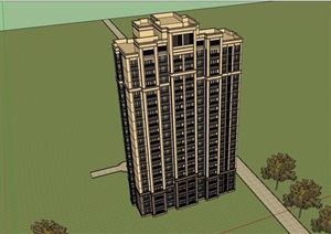详细的小区居住建筑楼SU(草图大师)模型