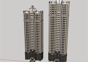 两栋详细的高层居住建筑楼SU(草图大师)模型